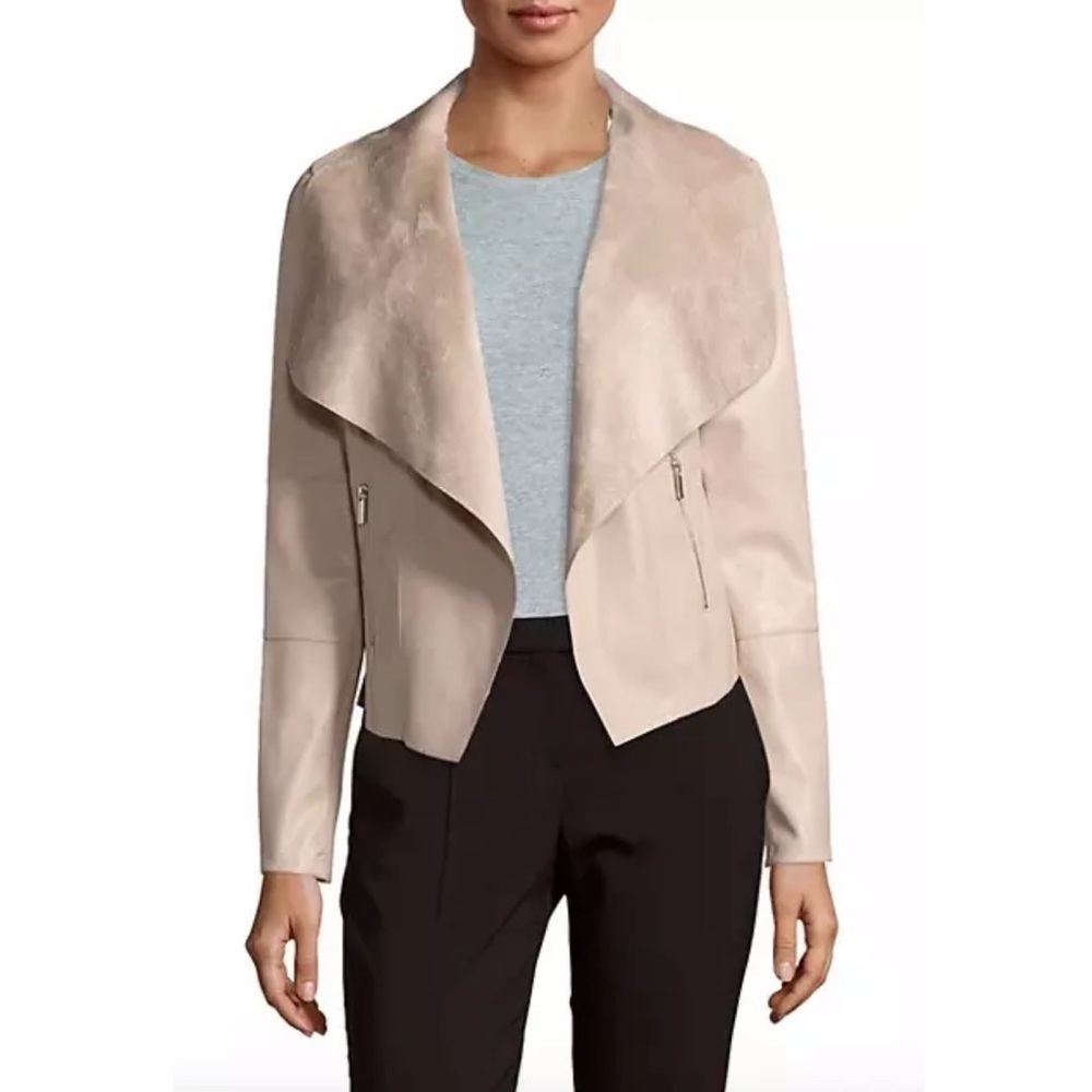 Bagatelle Open Front Faux Leather Jacket in Mauve